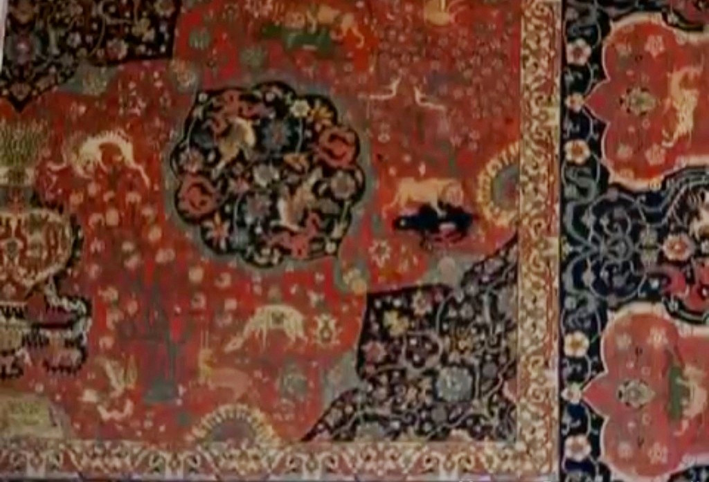 Fragment of Tabriz carpet "Ovchulug" in the Azerbaijan Carpet Museum, Baku.