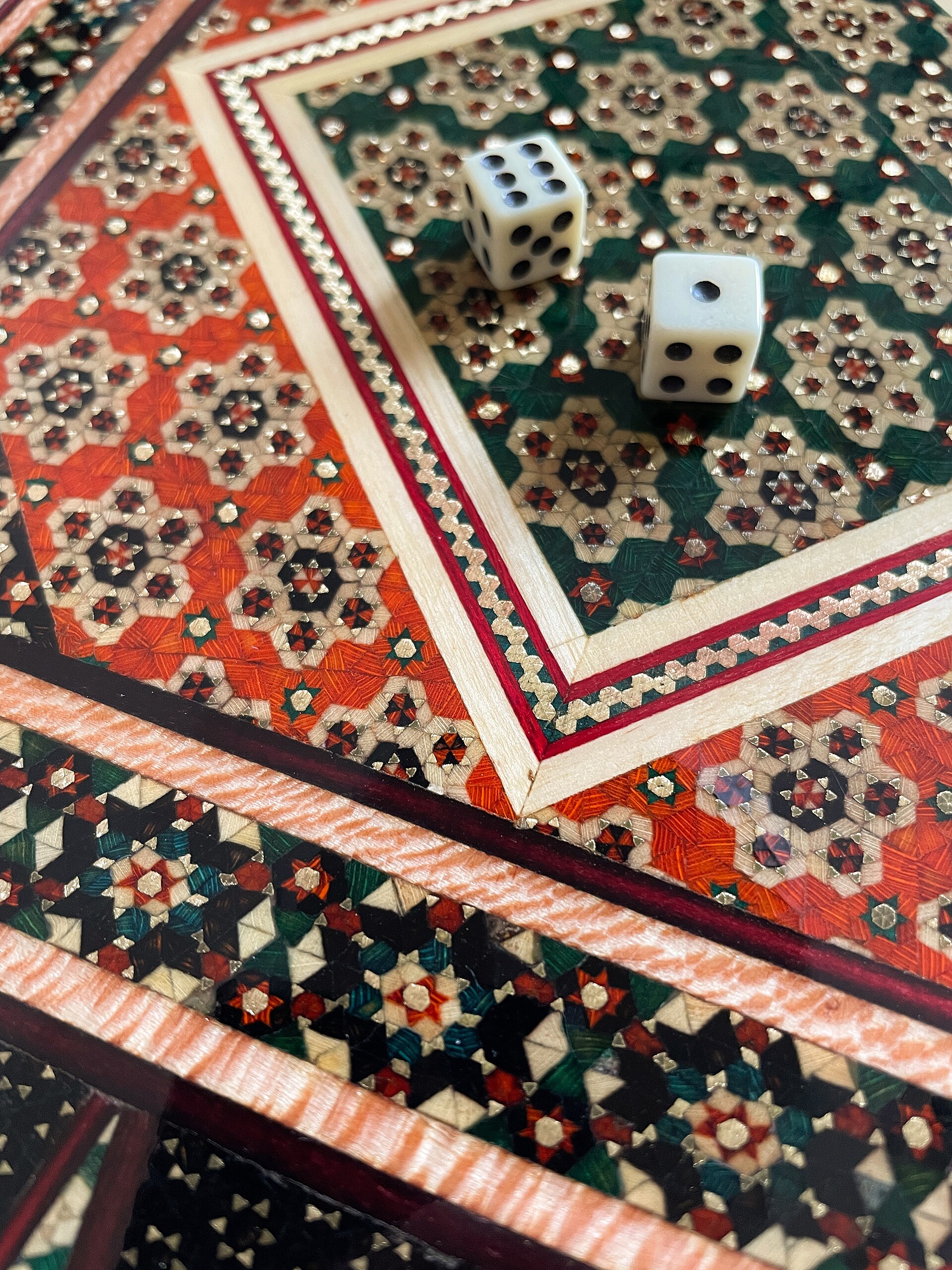 Detail of Persian Backgammon board made in Khatam technique