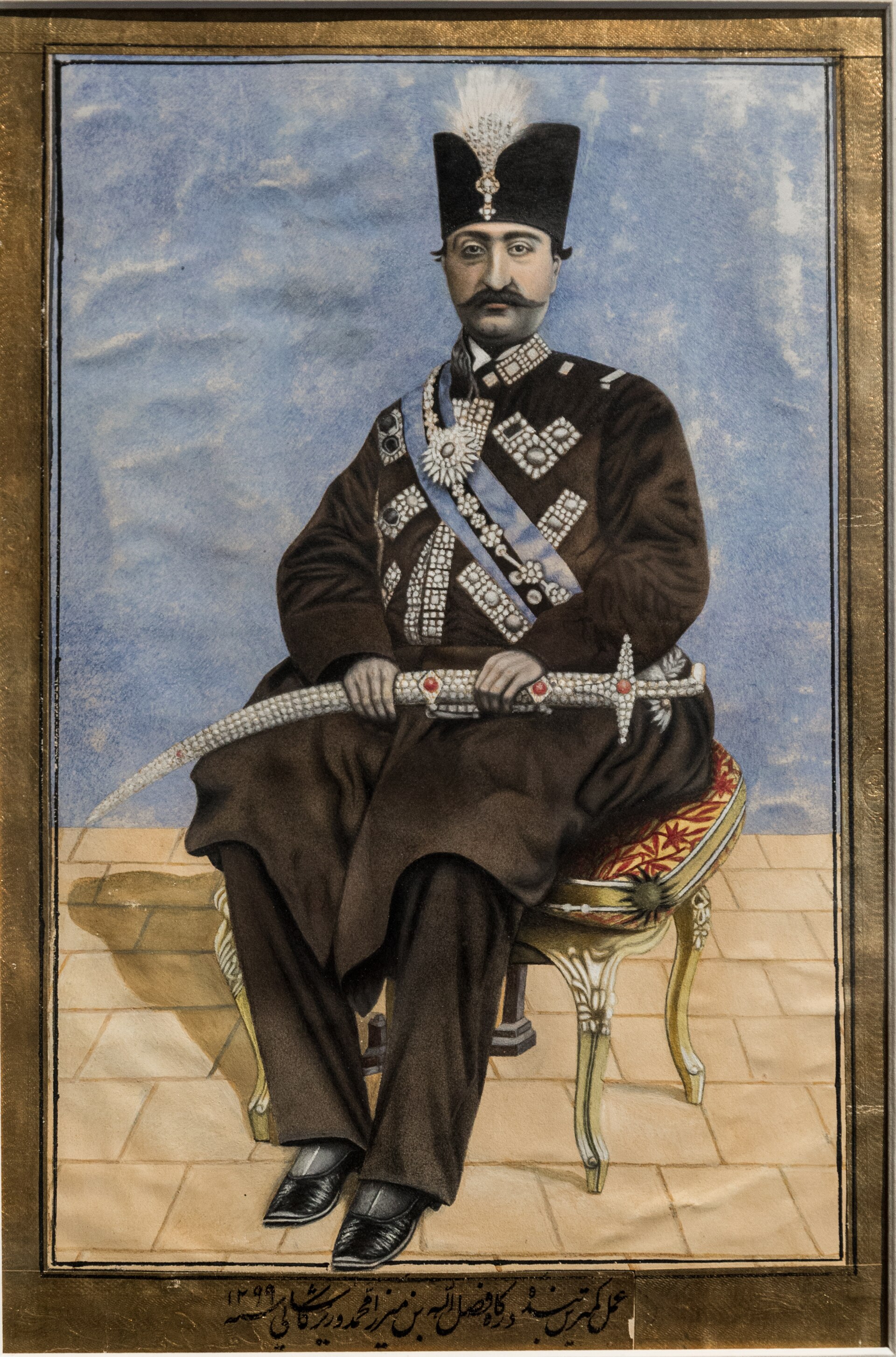 Saint Petersburg, Russia Persian Art in Hermitage Portrait of Nasir al-Din Shah Iran. 1882 Artist: Fazlallah ibn Mirza Muhammad.