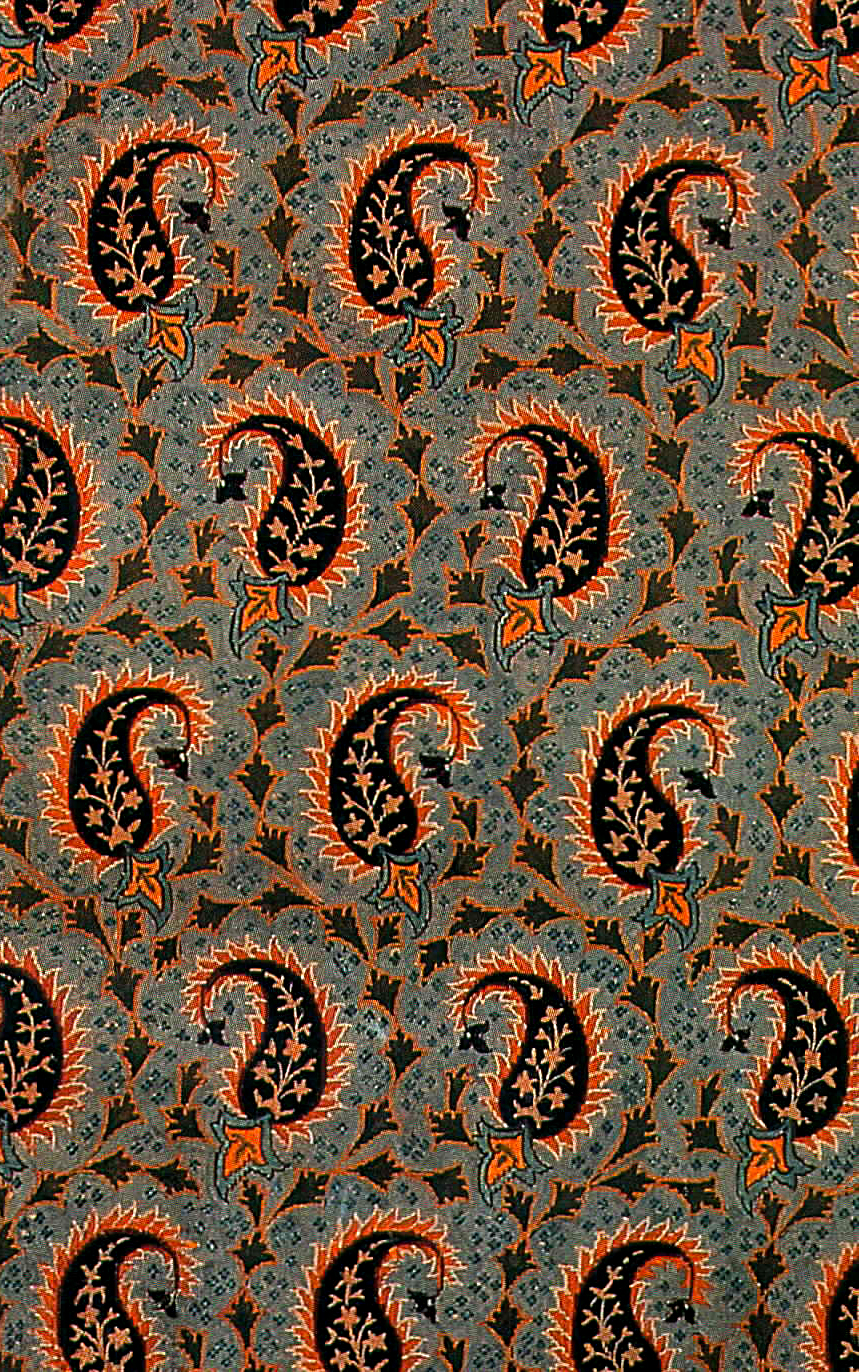 Persian Silk Brocade. Persian Textile (The Golden Yarns of Zari - Brocade). Silk Brocade with Golden Thread ( Golabetoon ). Texture Type: Lower Warp (Brocade Atlasi) . Draw Loom. Pattern and Design: Paisley Left and Right (Bote Jeghe) , With Main Repeating Motif (Persian Paisley). Brocade weaver: Master Abdollah Salami. 1939 A.D. Brocade Designer (Pattern Designer): Master Reza Vafa Kashani. 1939 A.D. Pahlavi Dynasty. Beaux Industries (Sanaye-e Mostazrafeh) . brocade and velvet workshop.