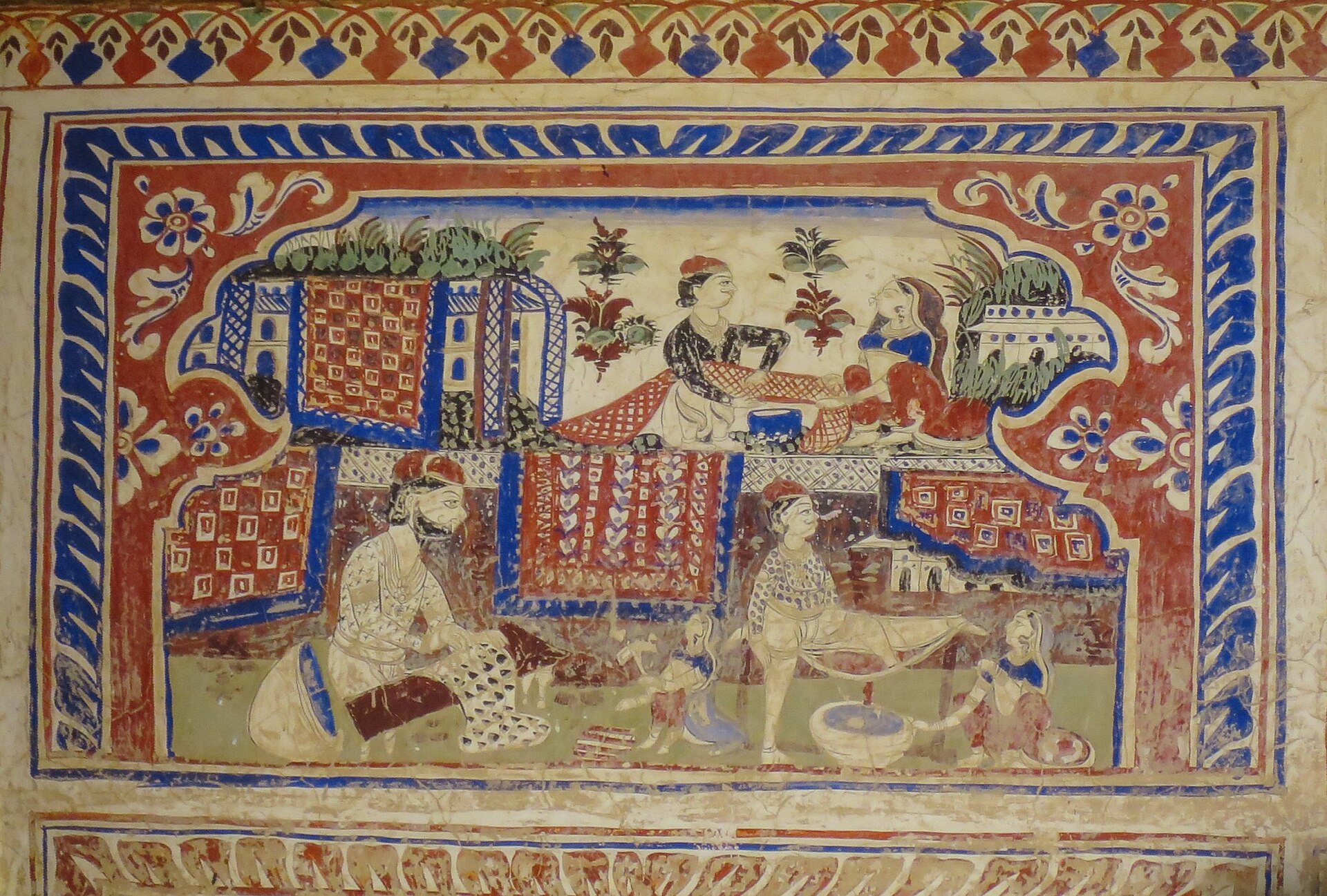 Italianate fresco from India showing manufacture of textiles by block printing, c. 1800-1850