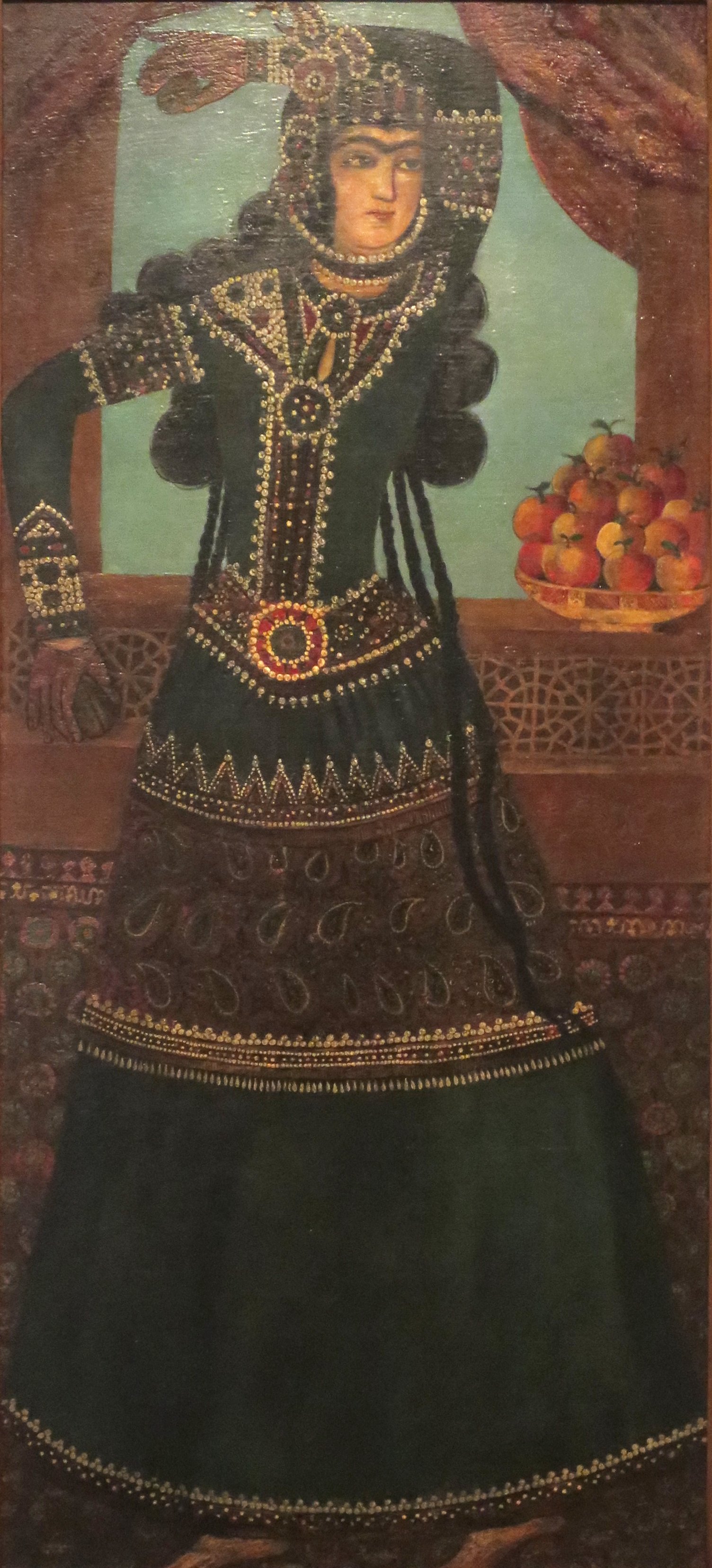 Female Dancer , anonymous painting from Iran, Qajar period, early 19th century, oil on canvas, long-term loan to the Honolulu Museum of Art by Doris Duke Foundation for Islamic Art (accession 34.7)