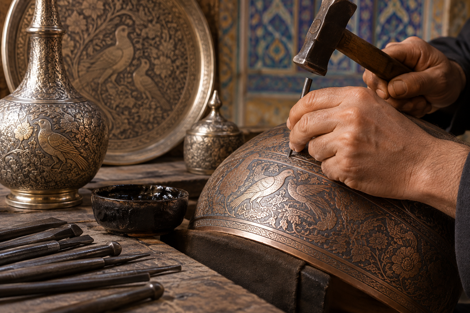 Qalamzani: El arte del grabado persa que transforma el metal — editorial study