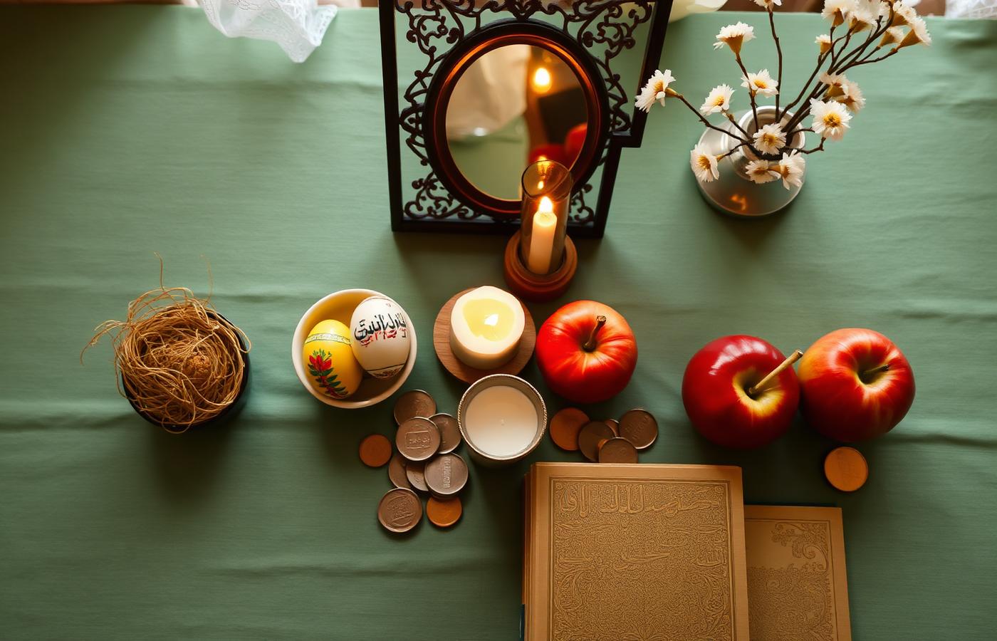 Haft-sin Nowruz table setting with seven symbolic items