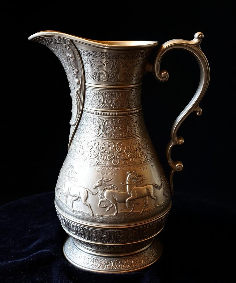 Antique Persian chased copper and silver ewer