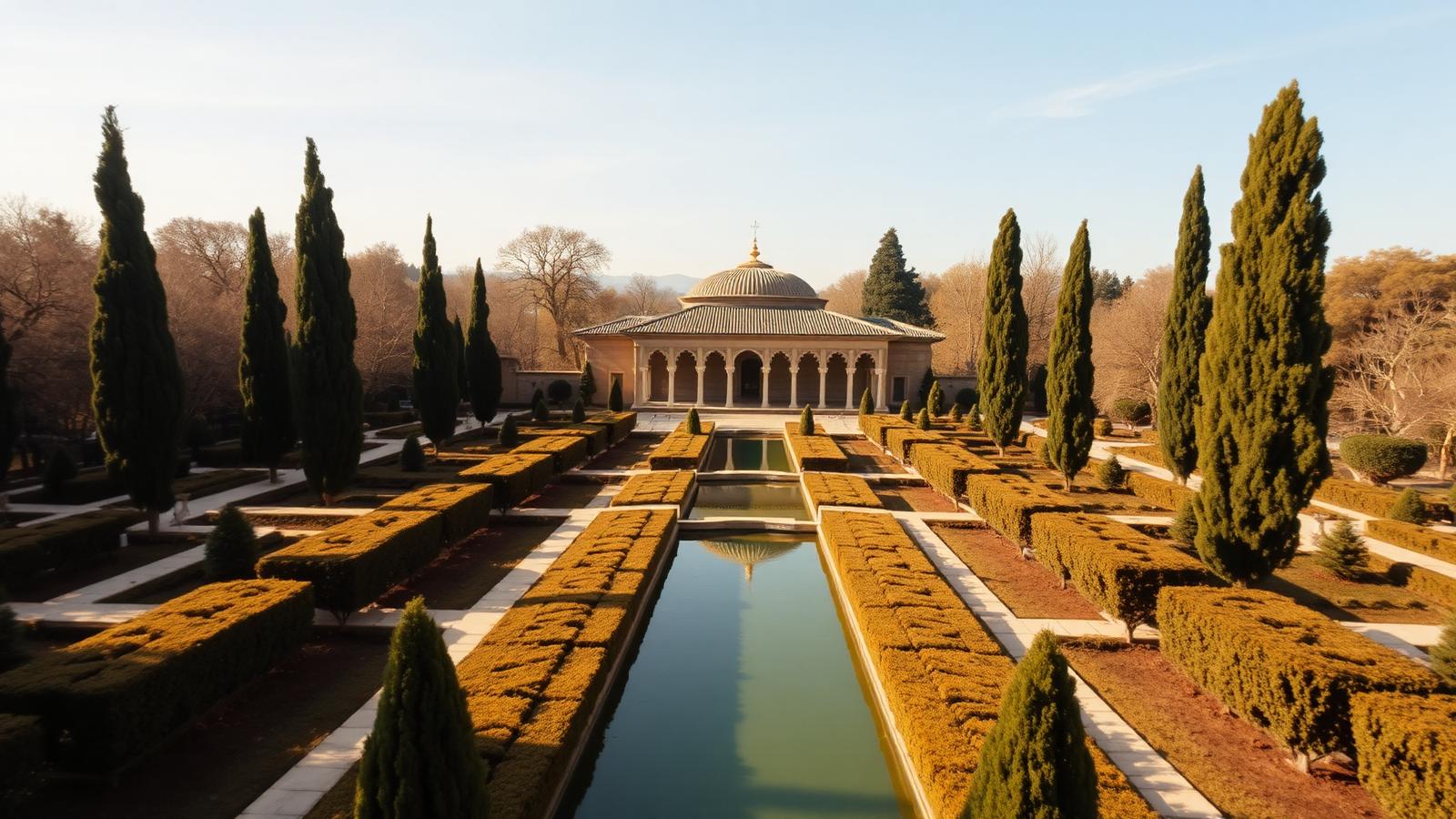 Classical Persian chahar bagh four-fold paradise garden
